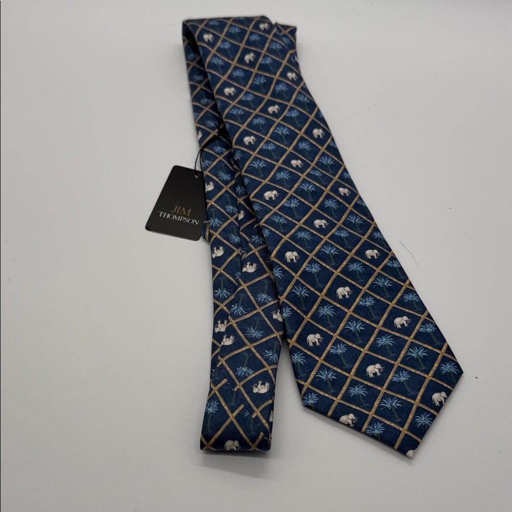 Thompson Navy Elephant and Palm Tie‎